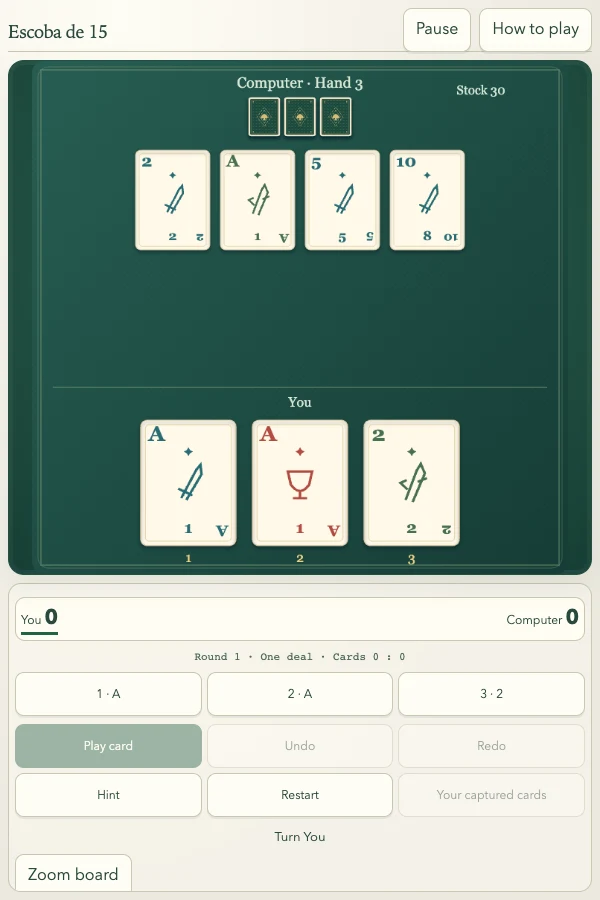 Escoba de 15 · Schermata reale del gioco