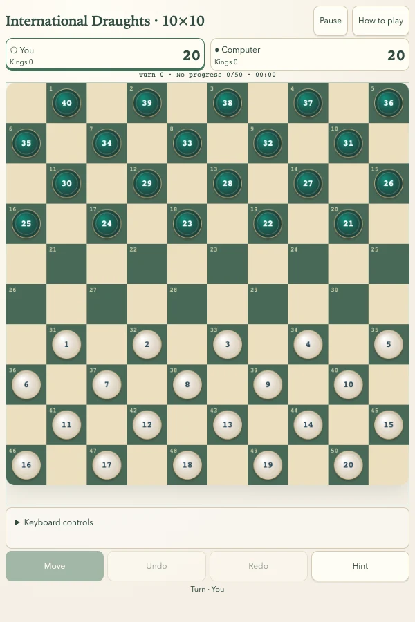 国际跳棋 · 10×10 · 真实游戏画面