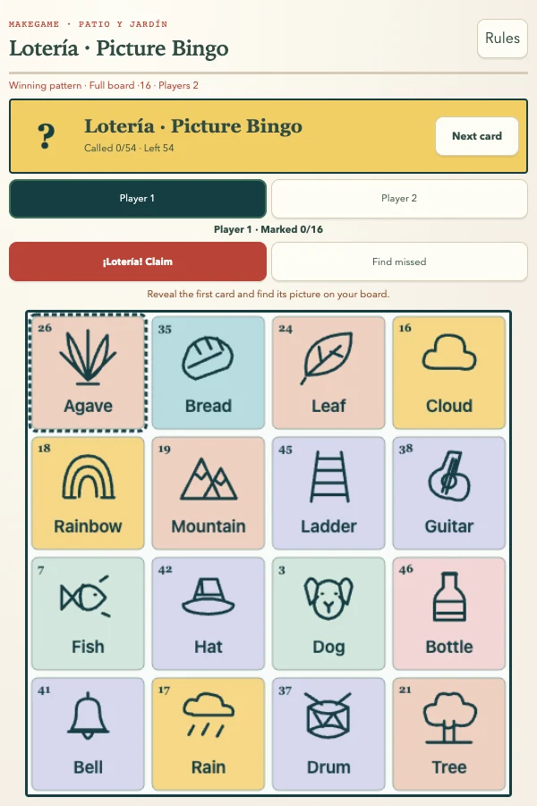 Lotería · 图案宾果 · 真实游戏画面