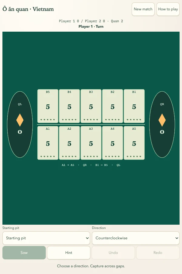 越南播棋 · Ô ăn quan · 真实游戏画面